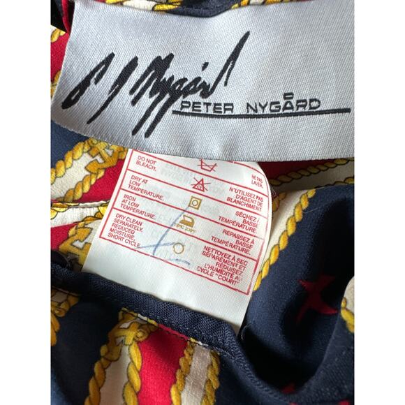 Vintage Saks Fifth Ave Silk NAUTICAL Patriotic Peter Nygard top size 10 - Picture 7 of 11